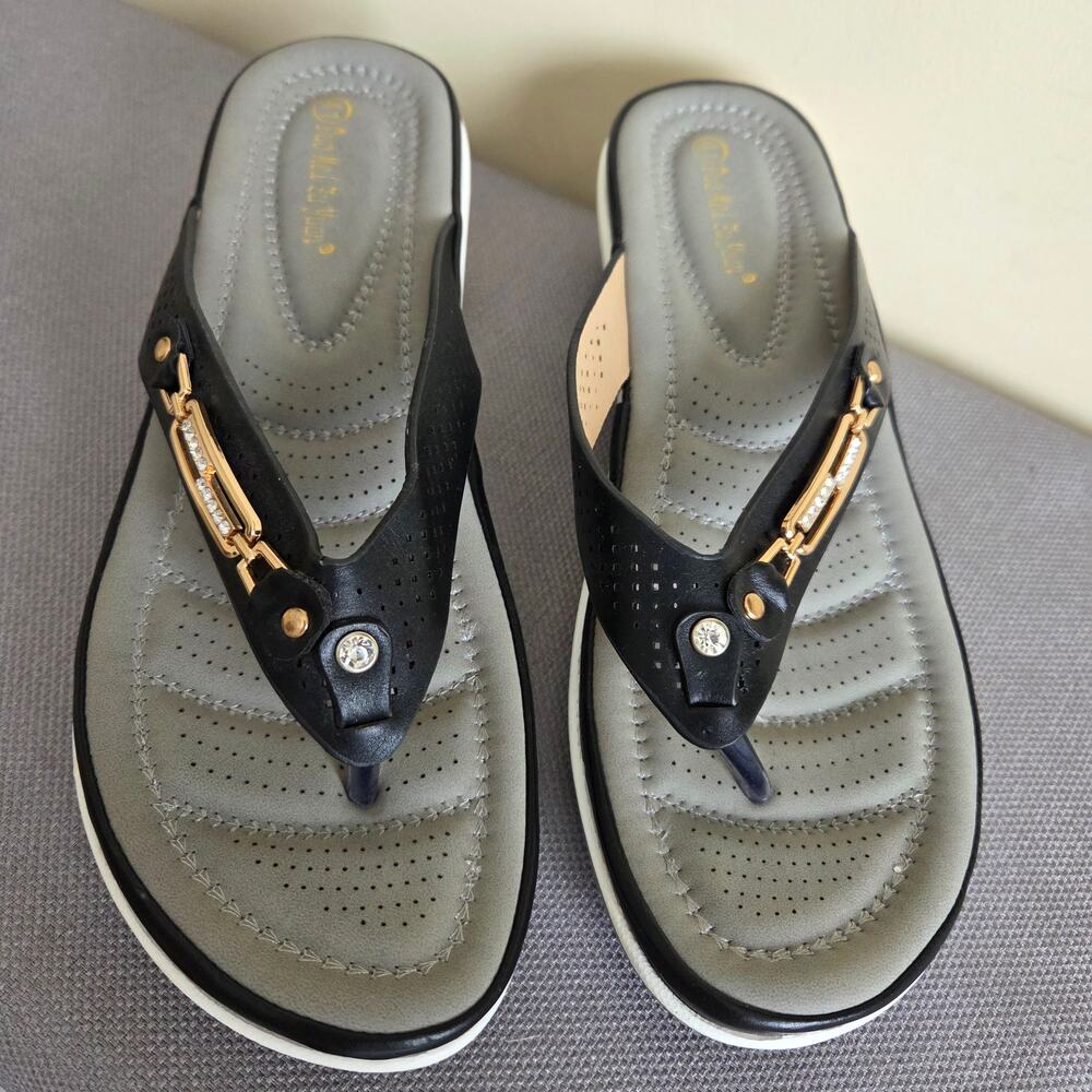 EUC Women's 41 (10-10.5) Wedge Thong Slide Cushioned Flip Flop Slide Sandals